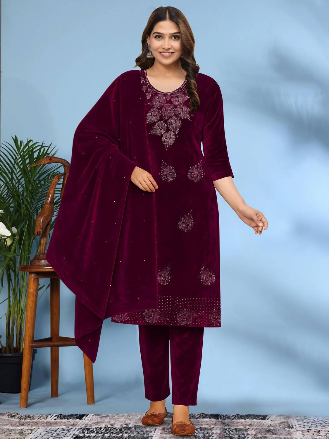 THIRA Velvet Embellished Salwar Suit Material