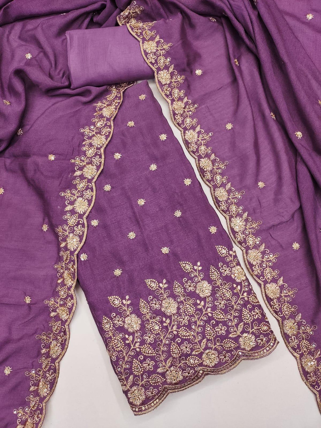 Image of TNT Silk Blend Embroidered Salwar and Dupatta Material