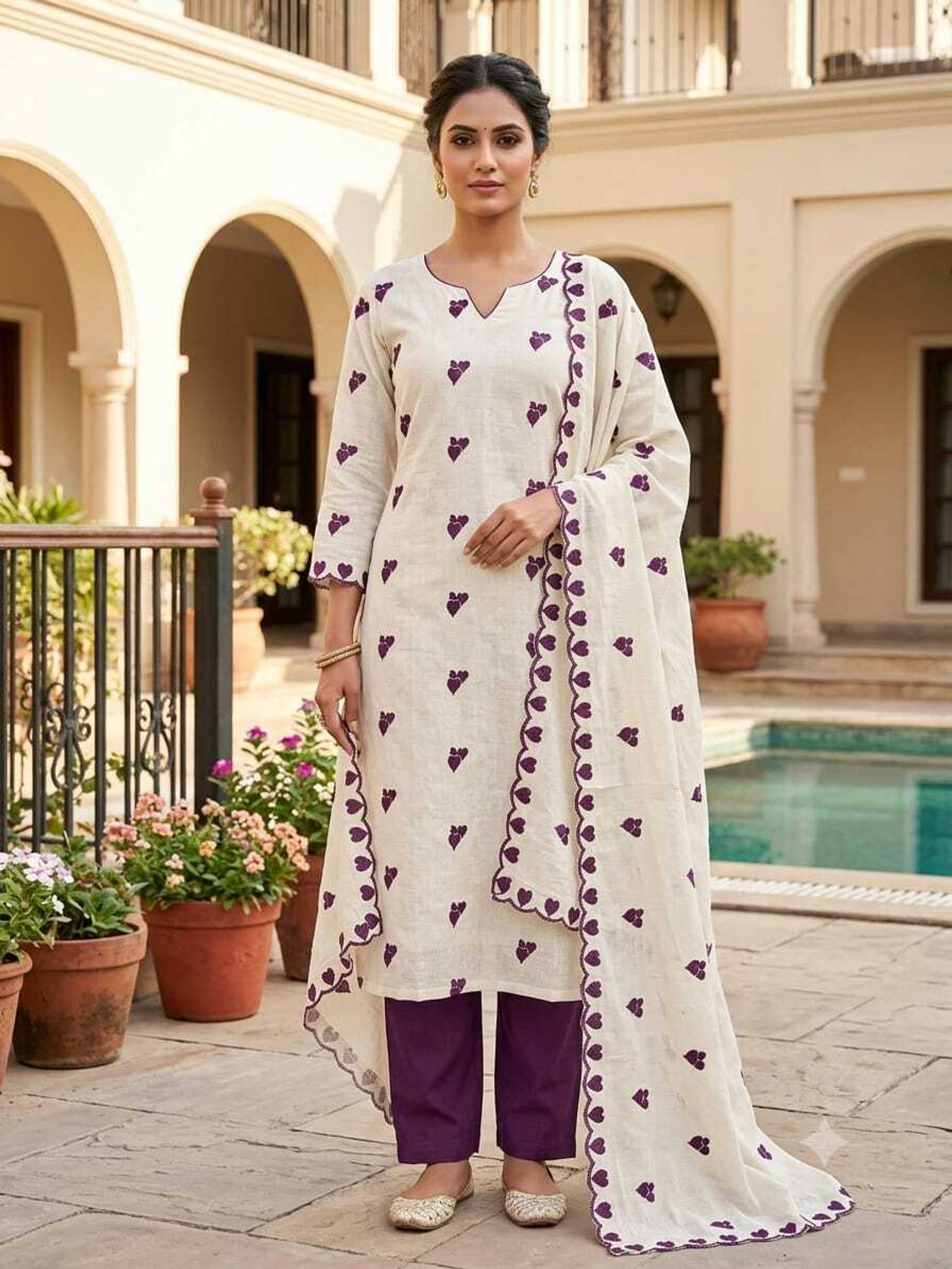 Image of KURTAKULTURE Cotton Linen Embroidered Salwar Suit Material