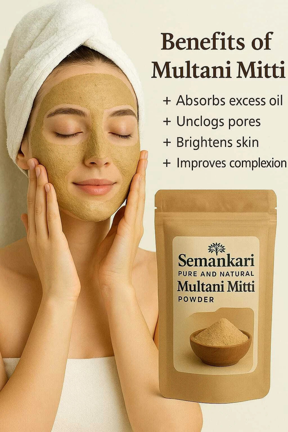 Image of Semankari 100% Pure Natural & Organic Multani Mitti Powder For Skin & Hair Care (100 g)