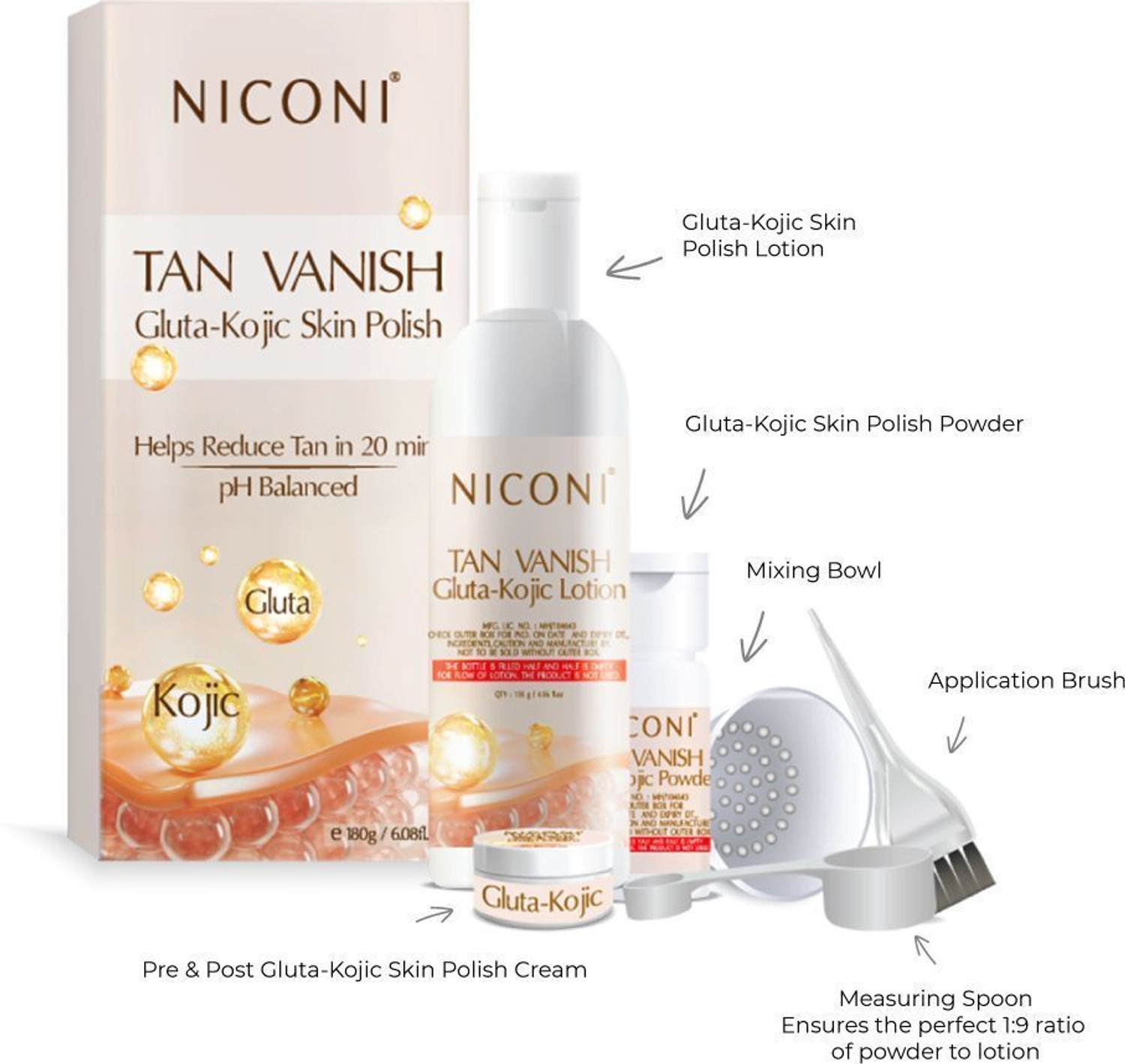 Image of Niconi Gluta-Kojic Instant Tan Removal & Tan Vanish With Glutathione, For All Type Skin