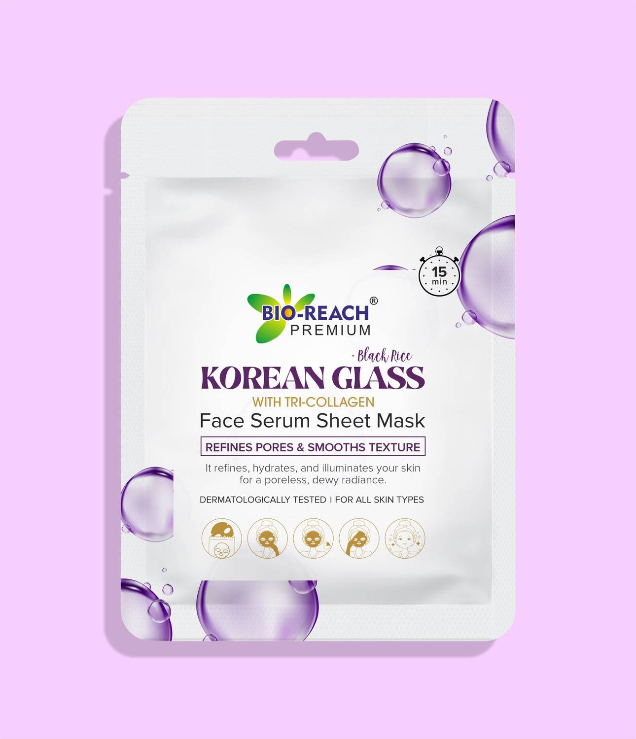 Bio Reach KOREAN GLASS + BLACK RICE FACE SERUM SHEET MASK |REFINES PORES & SMOOTHS TEXTURE