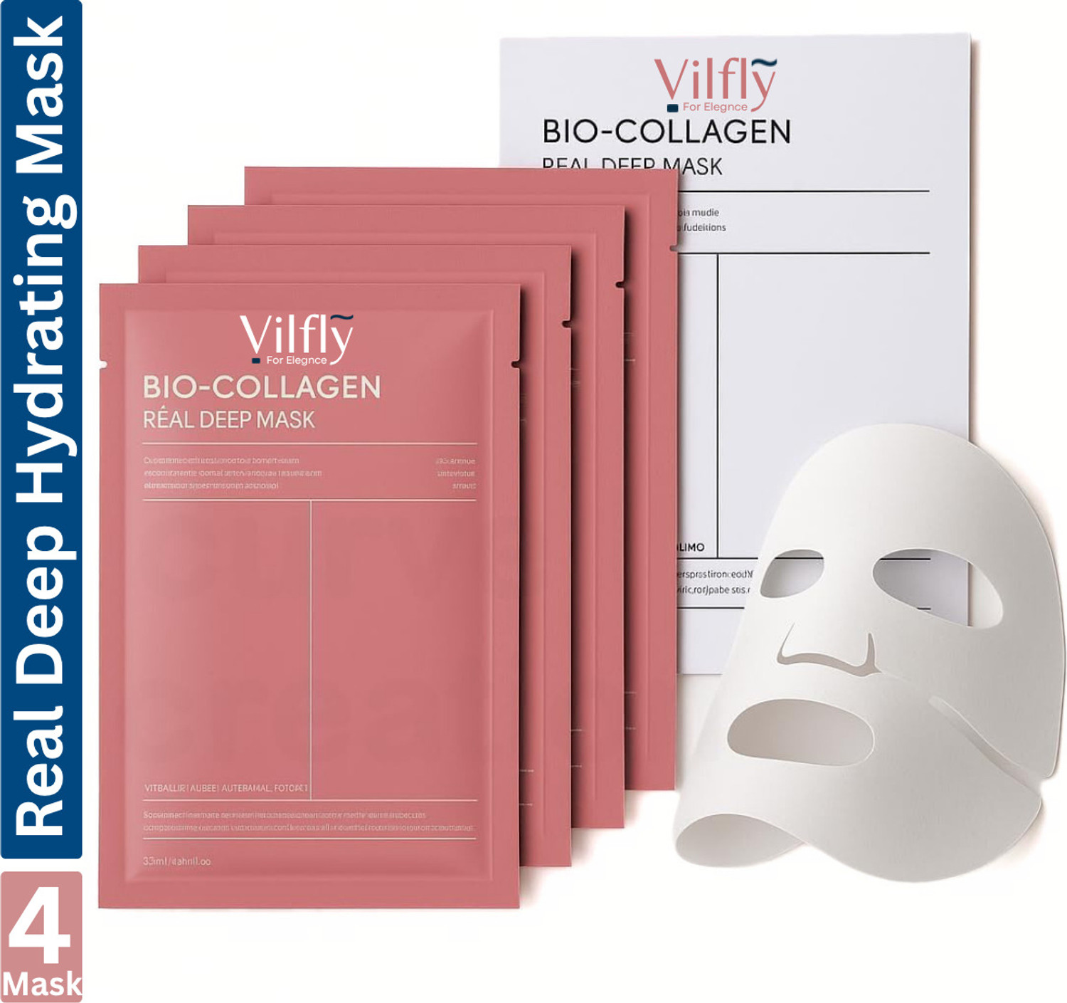 VILFLY Real Deep Collagen Face Mask Pack of 4 Overnight Deep Collagen Night Mask