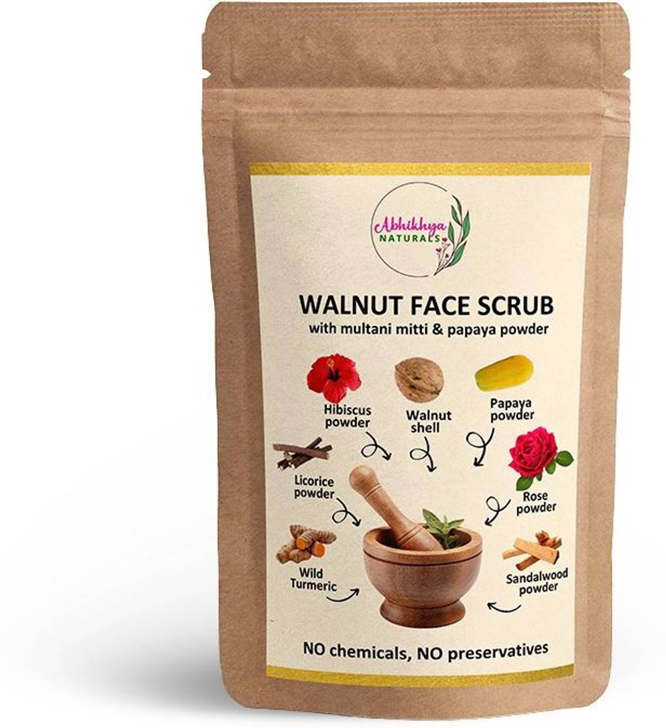 Abhikhya Naturals Walnut Face Scrub with Multani Mitti & Turmeric|Gentle Exfoliator for Skin Glow