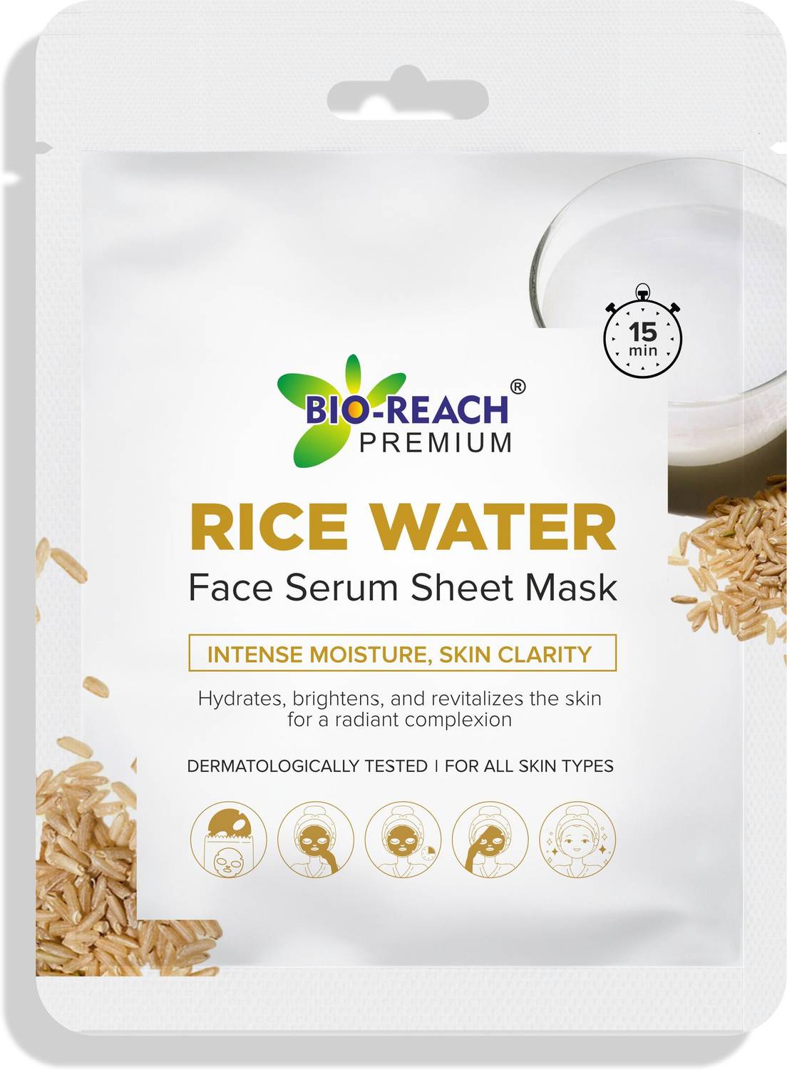 Bio Reach RICE WATER FACE SERUM SHEET MASK | INTENSE MOISTURE | SKIN CLARITY |