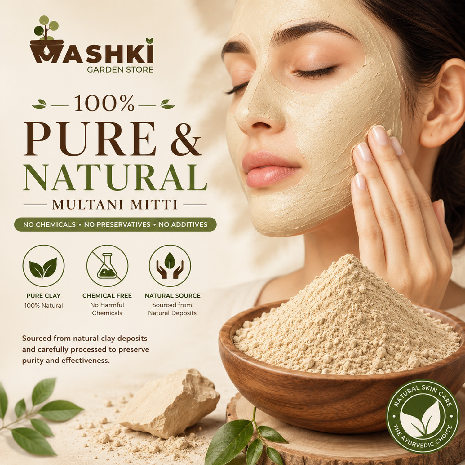 Image of MASHKI Pure Multani Mitti Powder (Fuller's Earth) for Glowing Skin & Acne