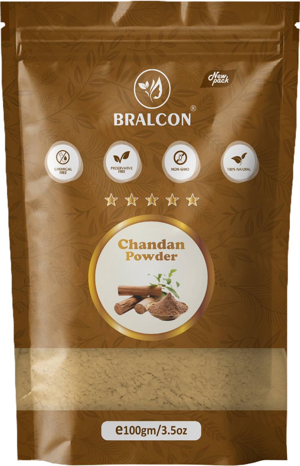 BRALCON Sandalwood Powder 100gm - 100% Natural & Chemical Free Chandan Powder for Skin