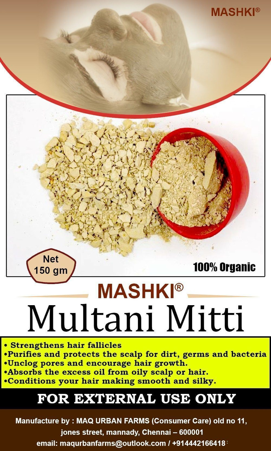 Image of MASHKI Multani Mitti 900 grams For Glowing Skin and Hair