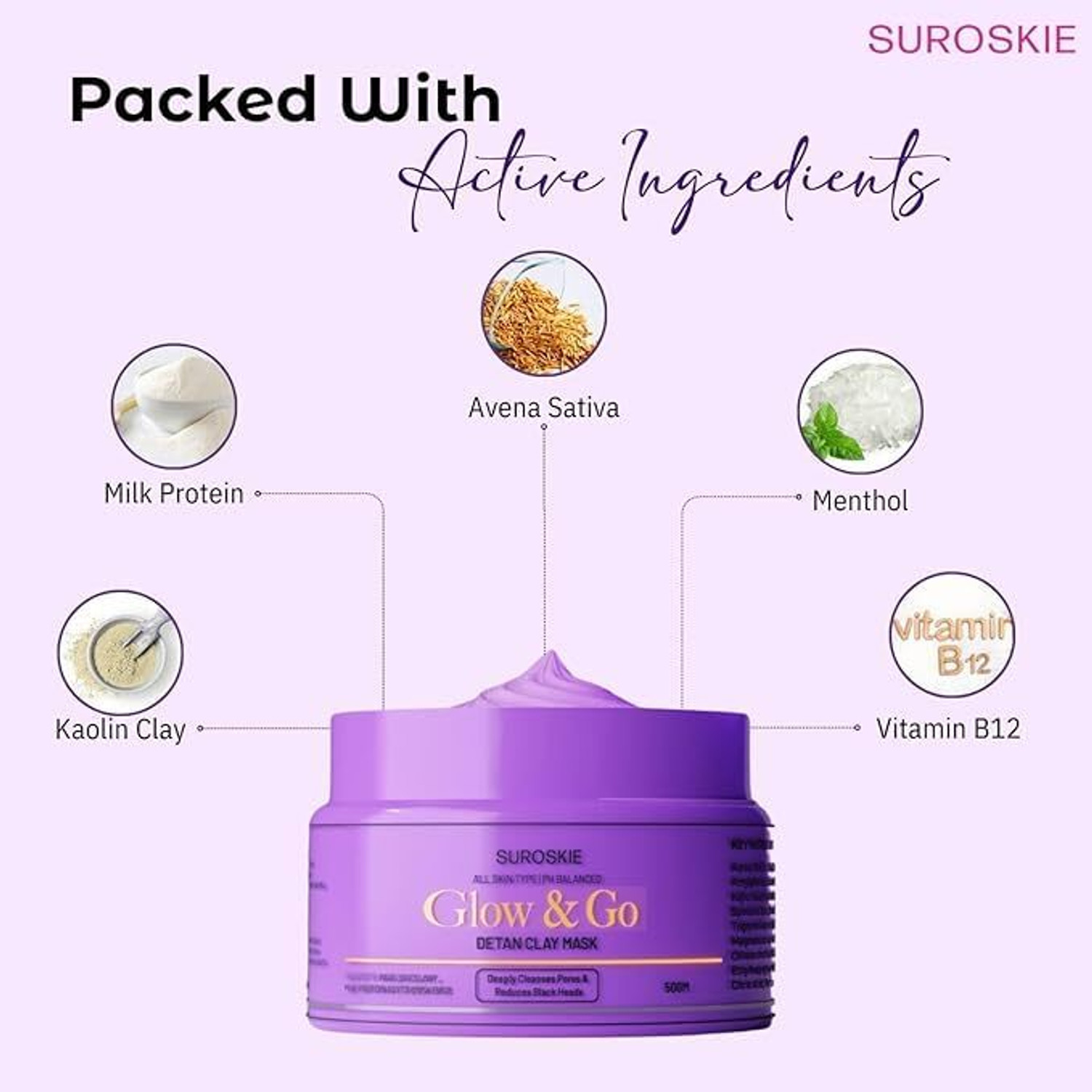 Image of Suroskie Glow & Go De-tan Clay Face Mask 50gm(Pack of 3) With Kaolin Clay & Kojic Extract