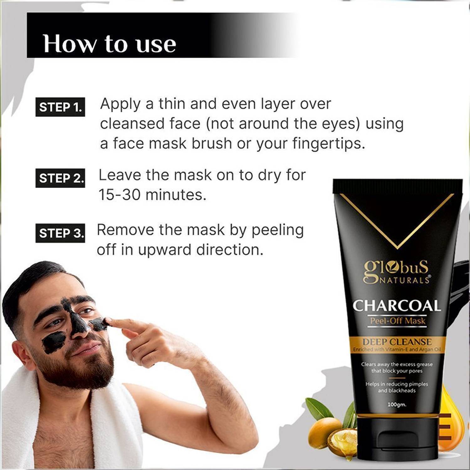 Globus Naturals Activated Charcoal Peel Off Mask for Men - Image 4