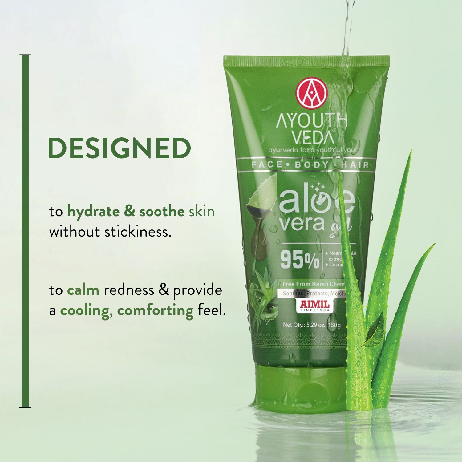 Image of AYOUTHVEDA Aloe Vera Gel|Multi Purpose Gel For Face, Body Tulsi & Cucumber Pack of 2