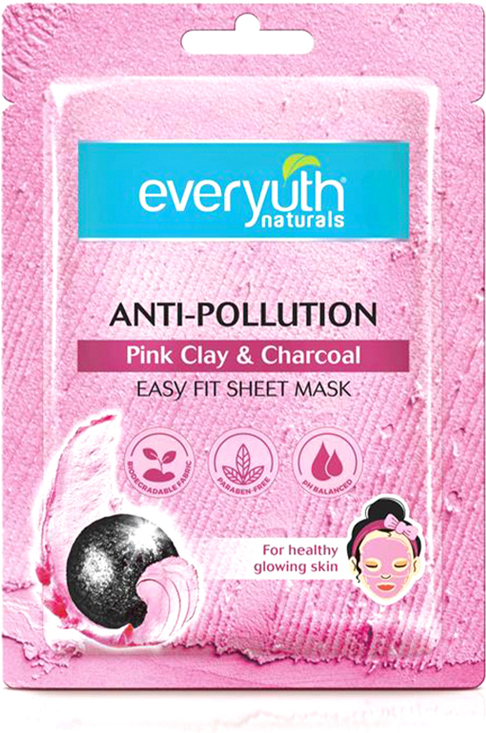 Image of Everyuth Naturals Anti Pollution Pink Clay & Charcoal Sheet Mask