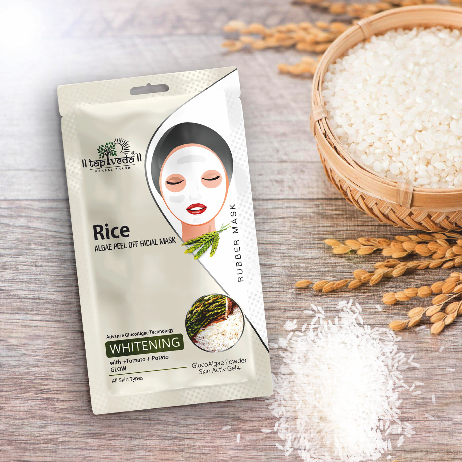 Image of tapveda Rice Algae Peel Off Facial Mask For Glowing Skin | Hydrates & Plumps Skin