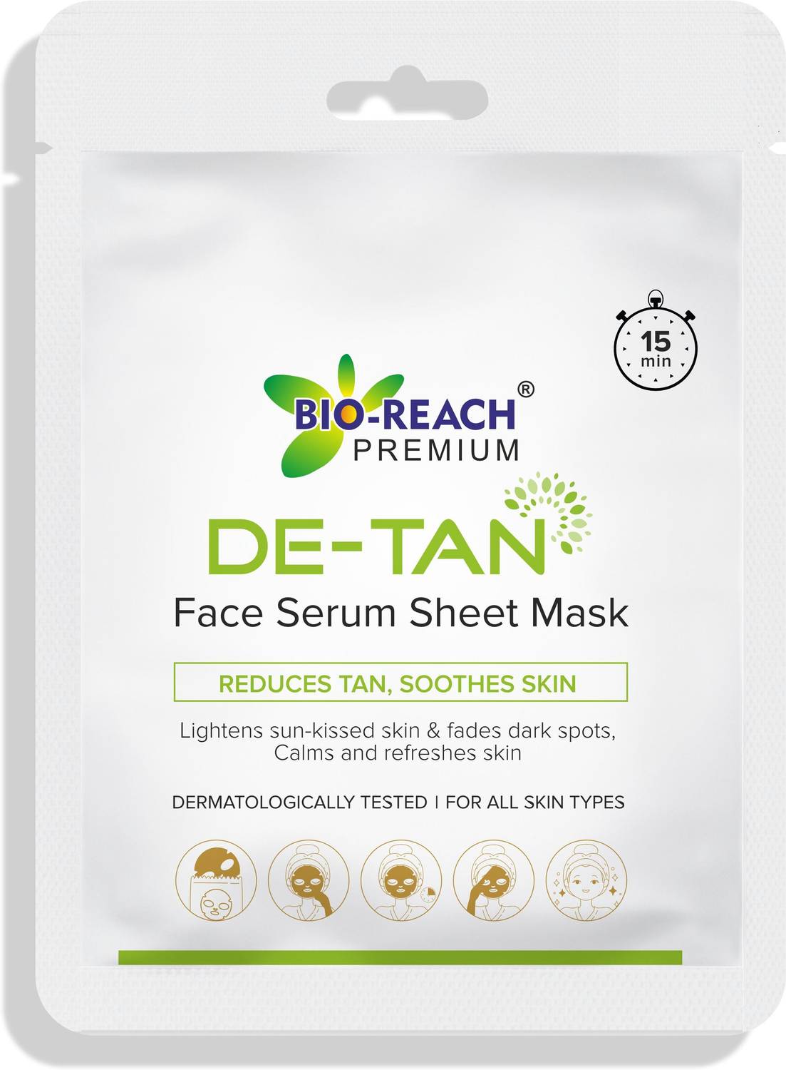 Bio Reach DE-TAN FACE SERUM SHEET MASK | REDUCES TAN | SOOTHES SKIN |