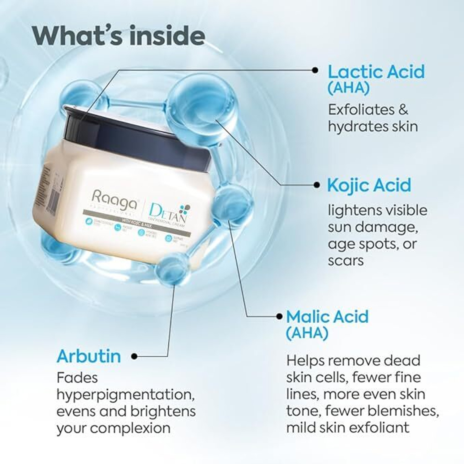Image of Raaga Professional DeTan Tan Removal Cream | Kojic & Milk Reduces Tan, Dark Spots