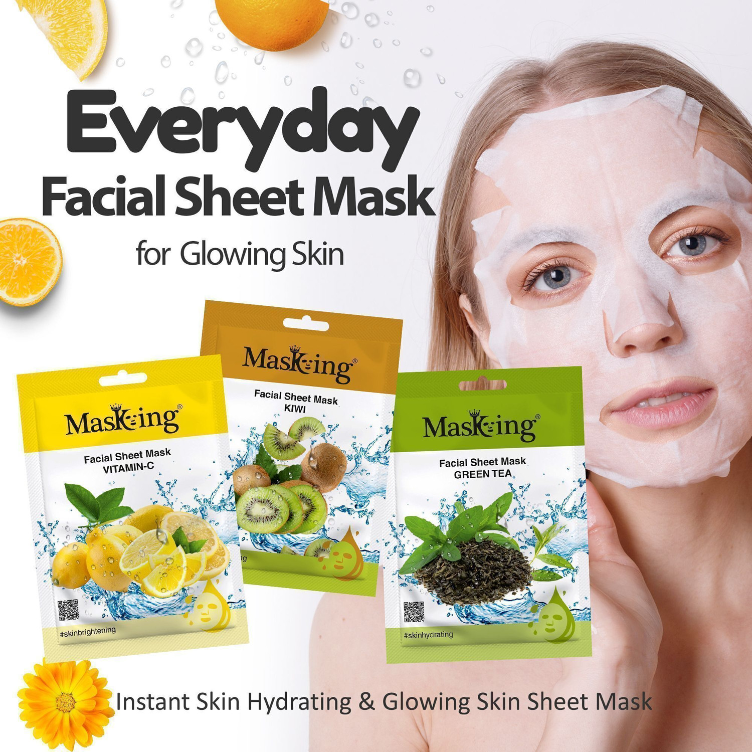 Image of MasKing Beauty Facial sheet Mask for Skin Glowing for Women and Men Combo Pack of 6