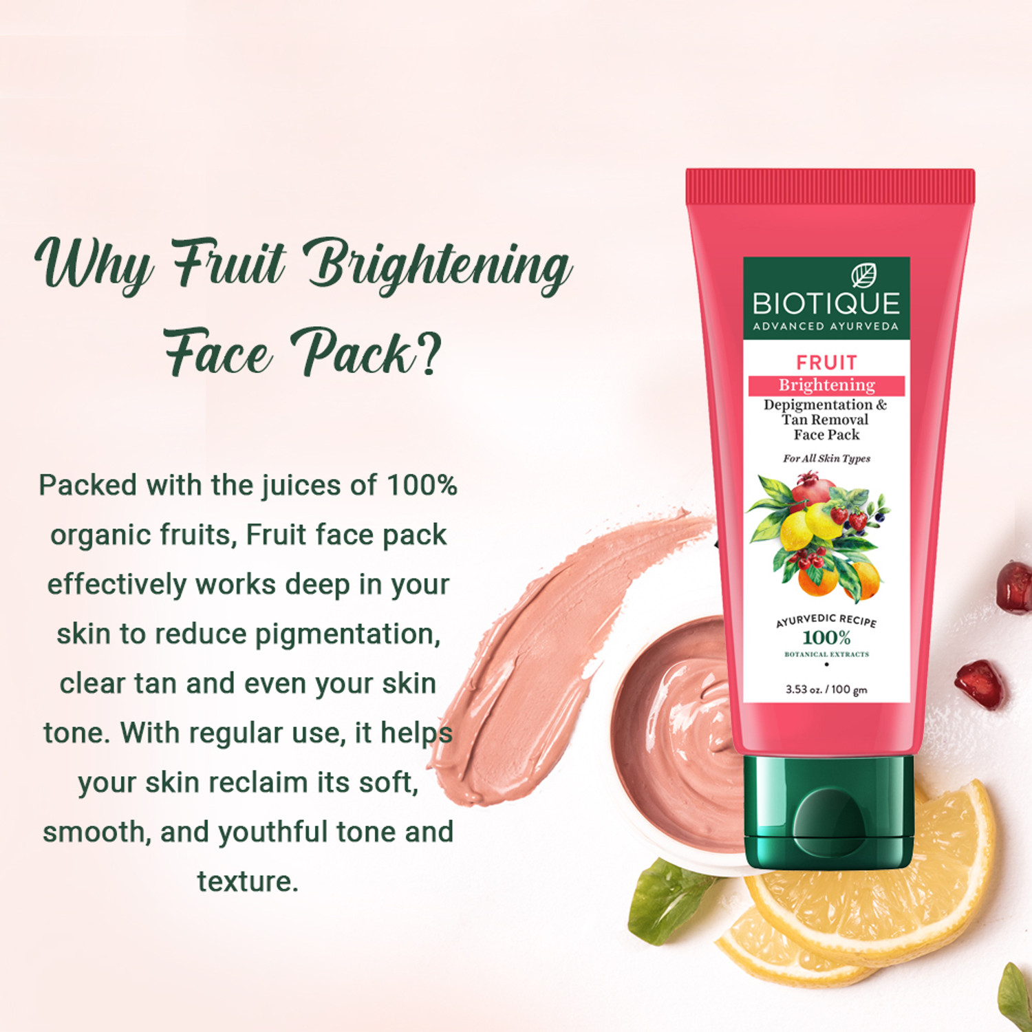 Image of BIOTIQUE FRUIT Brightening Depigmentation & Tan Removal Face Pack