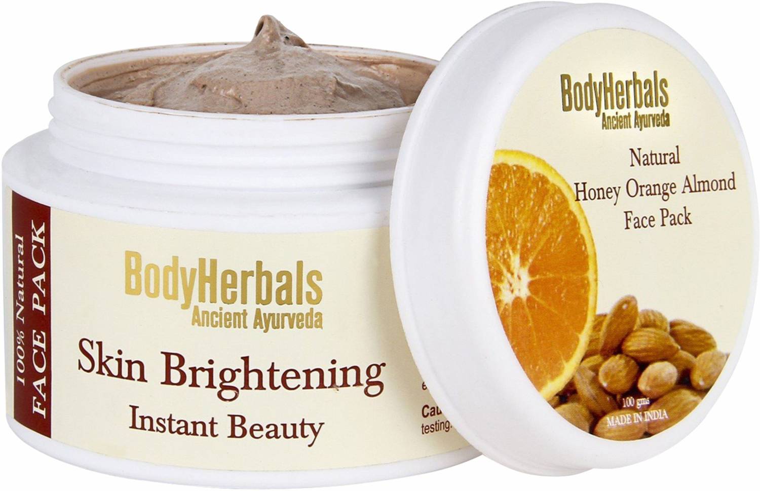 BodyHerbals Skin Brightening Face Pack, 100% Natural Honey Orange Almond (100g)