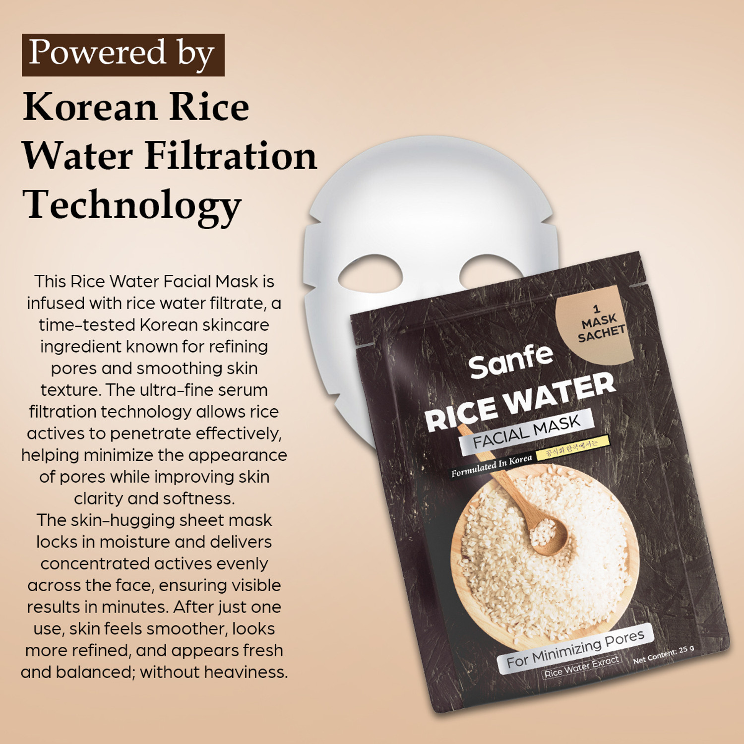 Image of Sanfe Rice Water Facial Mask | Korean Sheet Mask For Brightening & Hydrating Skin