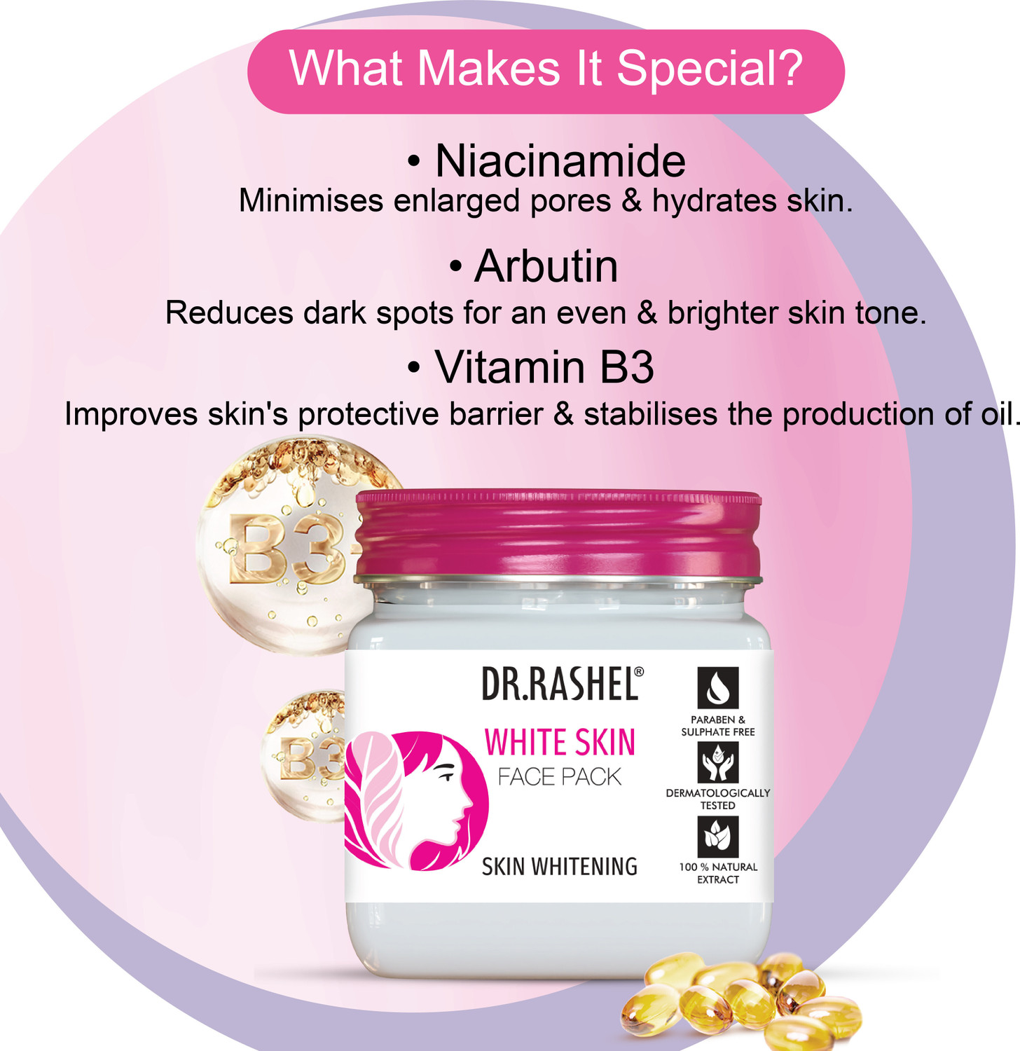 Image of DR.RASHEL White Skin Face Pack For Skin with Arbutin & Niacinamide | Even Tone & Radiance