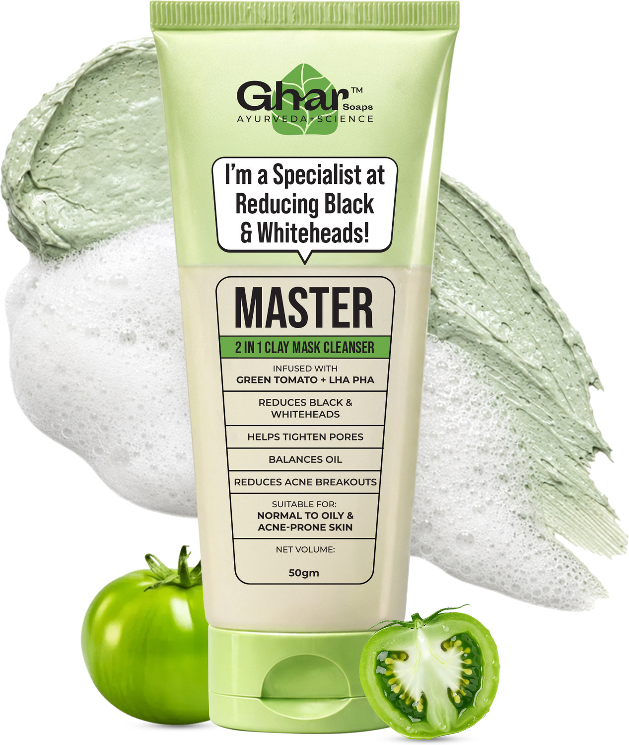 Image of Ghar Soaps Master Clay Mask Cleanser for reducing blackheads and whiteheads for All skin
