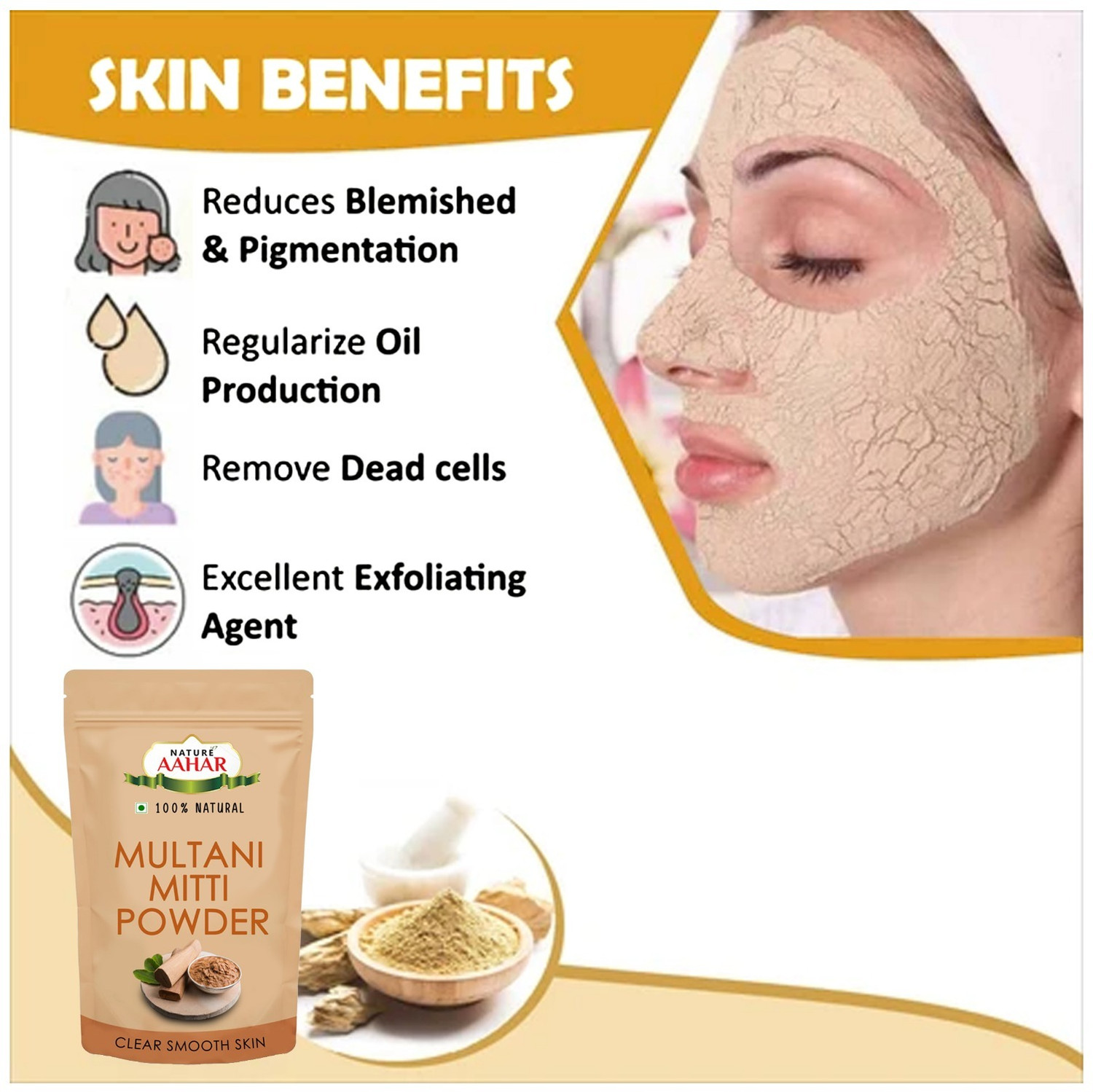 Image of Nature Aahar Organic Multani Mitti Powder | Multani Mitti for Face | Multani Mitti Face Pack