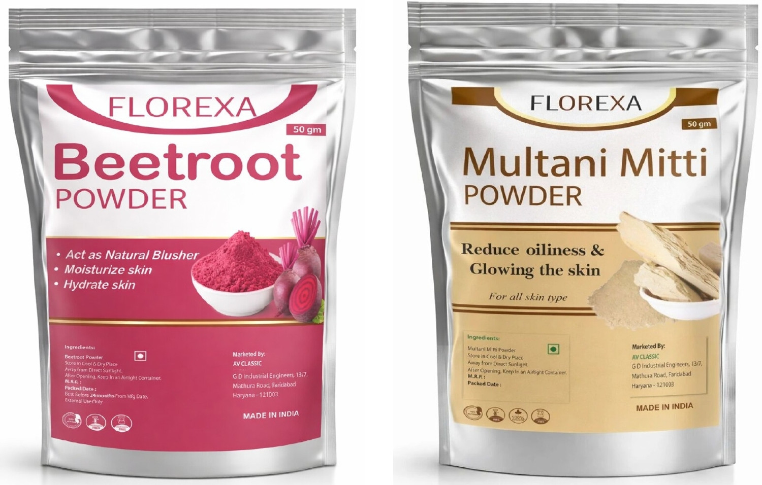Image of Florexa 100% Natural Beetroot Powder and Multani Mitti Powder For Face Pack & Hair Pack (100 g)
