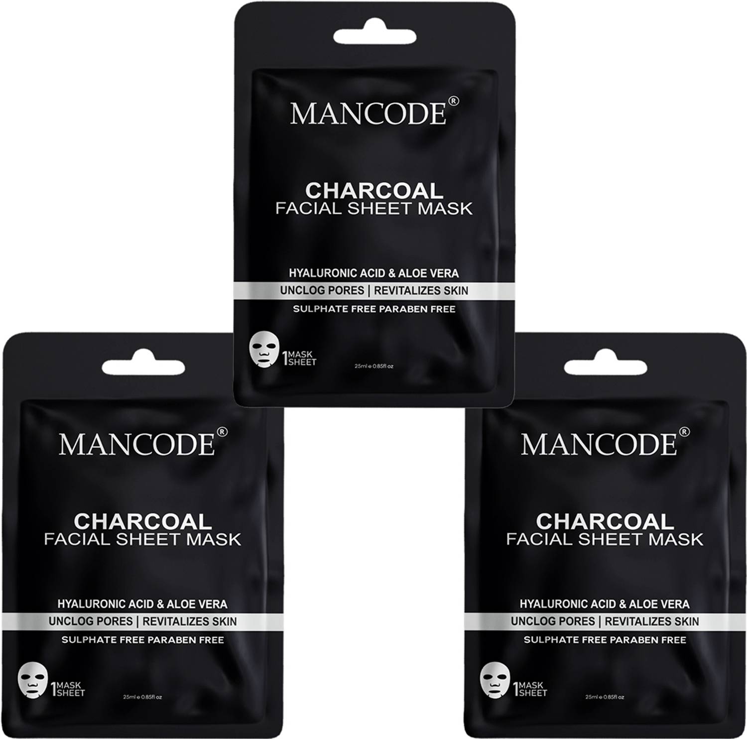 MANCODE Charcoal Facial Sheet Mask for Men & Women Korean Sheet M