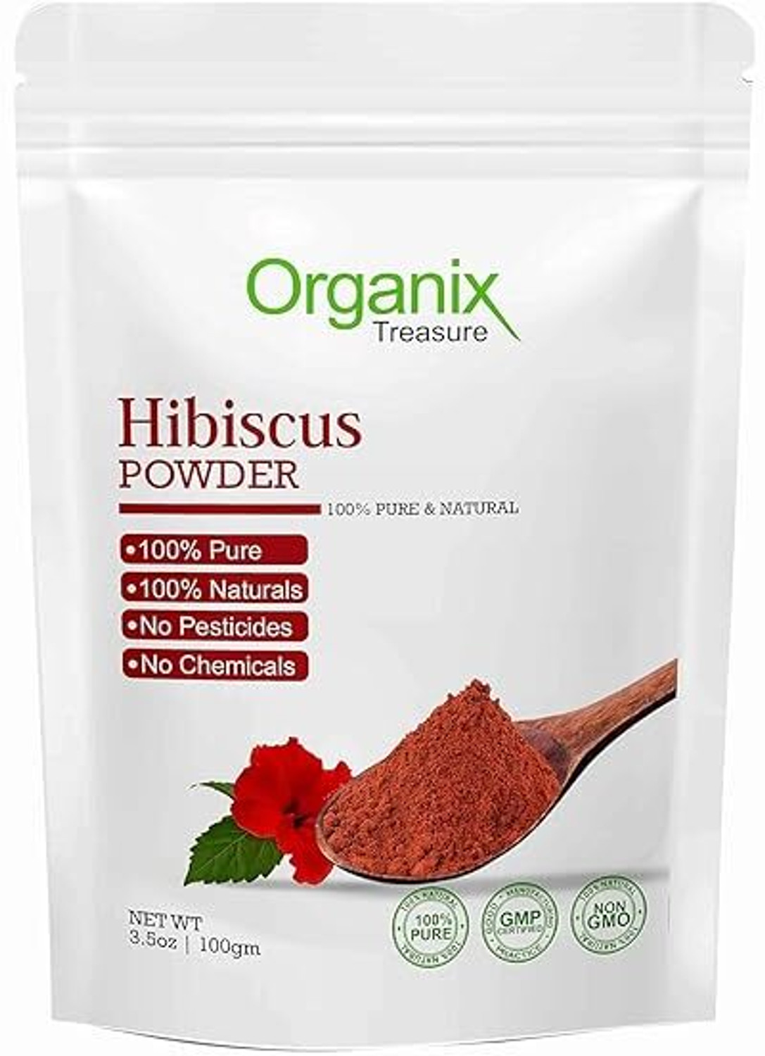 Organix Treasure Pure & Natural Hibiscus Flower Powder for Face Packs and Hair Growth & Care,
