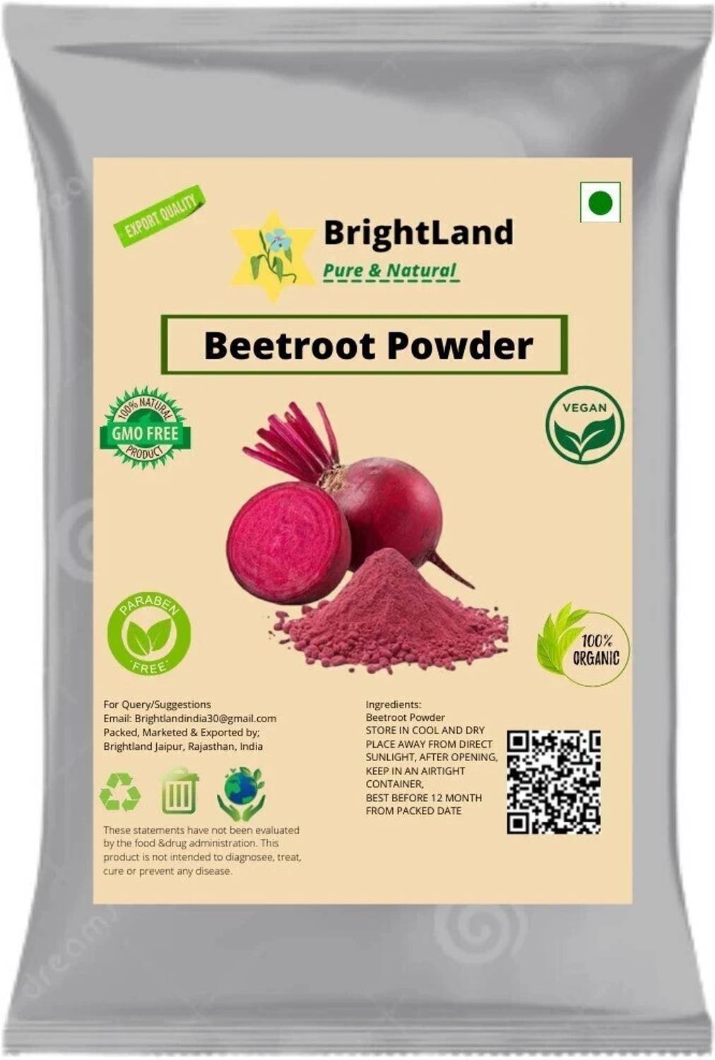 Brightland Natural Beetroot (SuperFood) (Beta Vulgaris) Powder (SuperFood) 50gm
