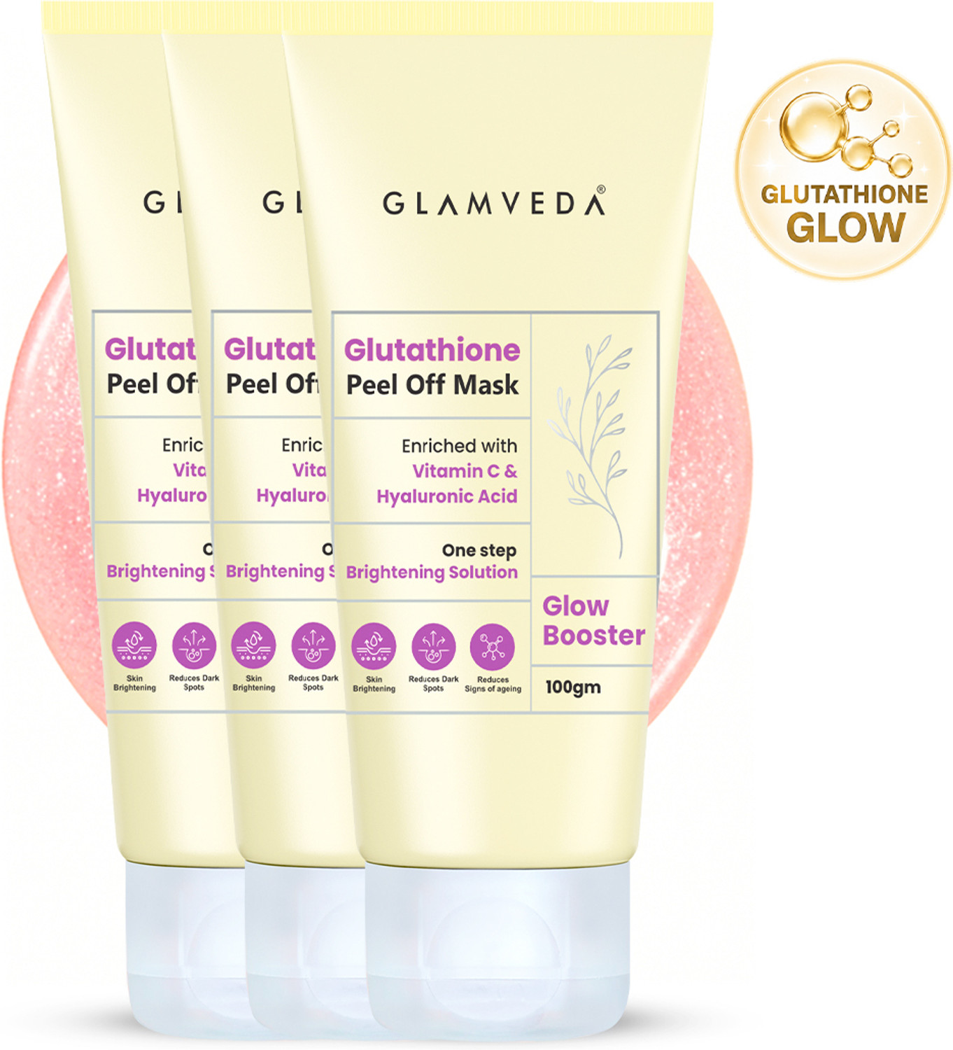 Image of GLAMVEDA Glutathione Glow Booster Peel Off Mask with Vitamin C & Hyaluronic Acid