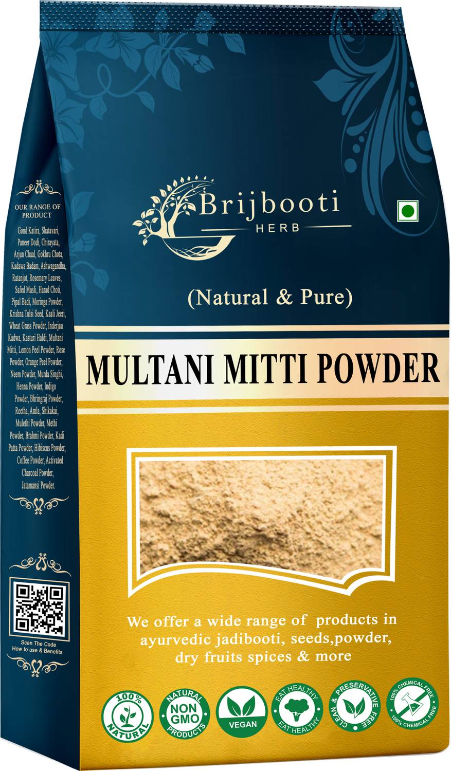 BrijBooti Multani Mitti Powder For Face Pack-Skin and Hair-Fuller’s Earth-Bentonite Powder
