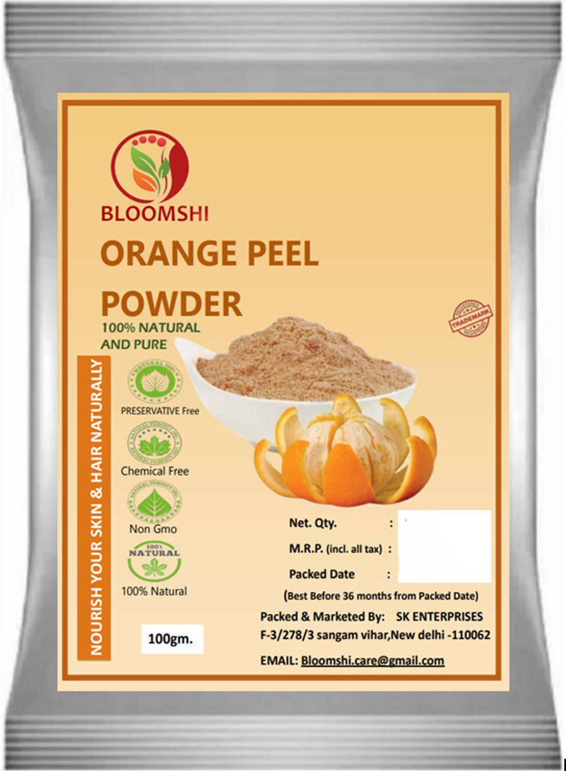 BLOOMSHI Natural Orange Peel Powder For Skin Whitening Face, Skin & Hair Care