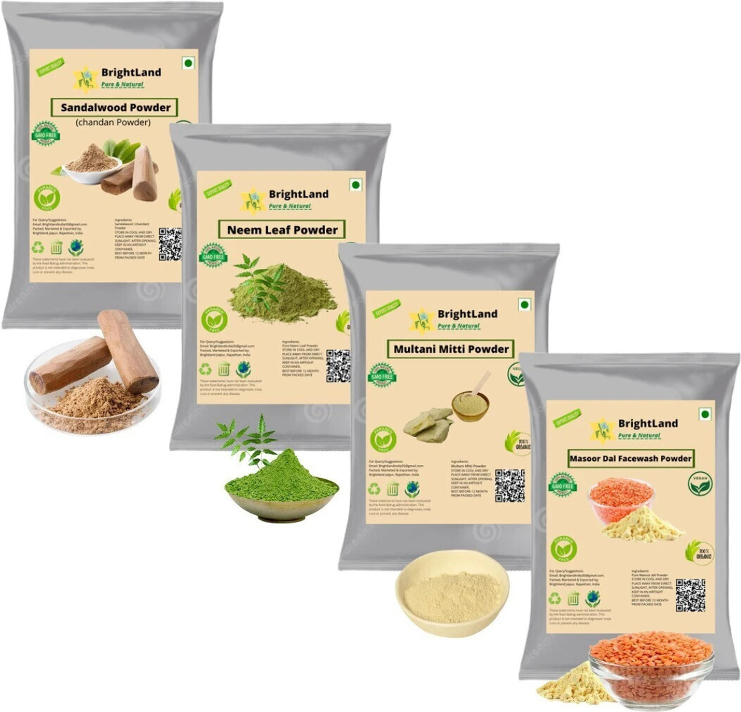 Image of Brightland 100% Pure and Natural sandalwood ,Neem ,Multani mitti,