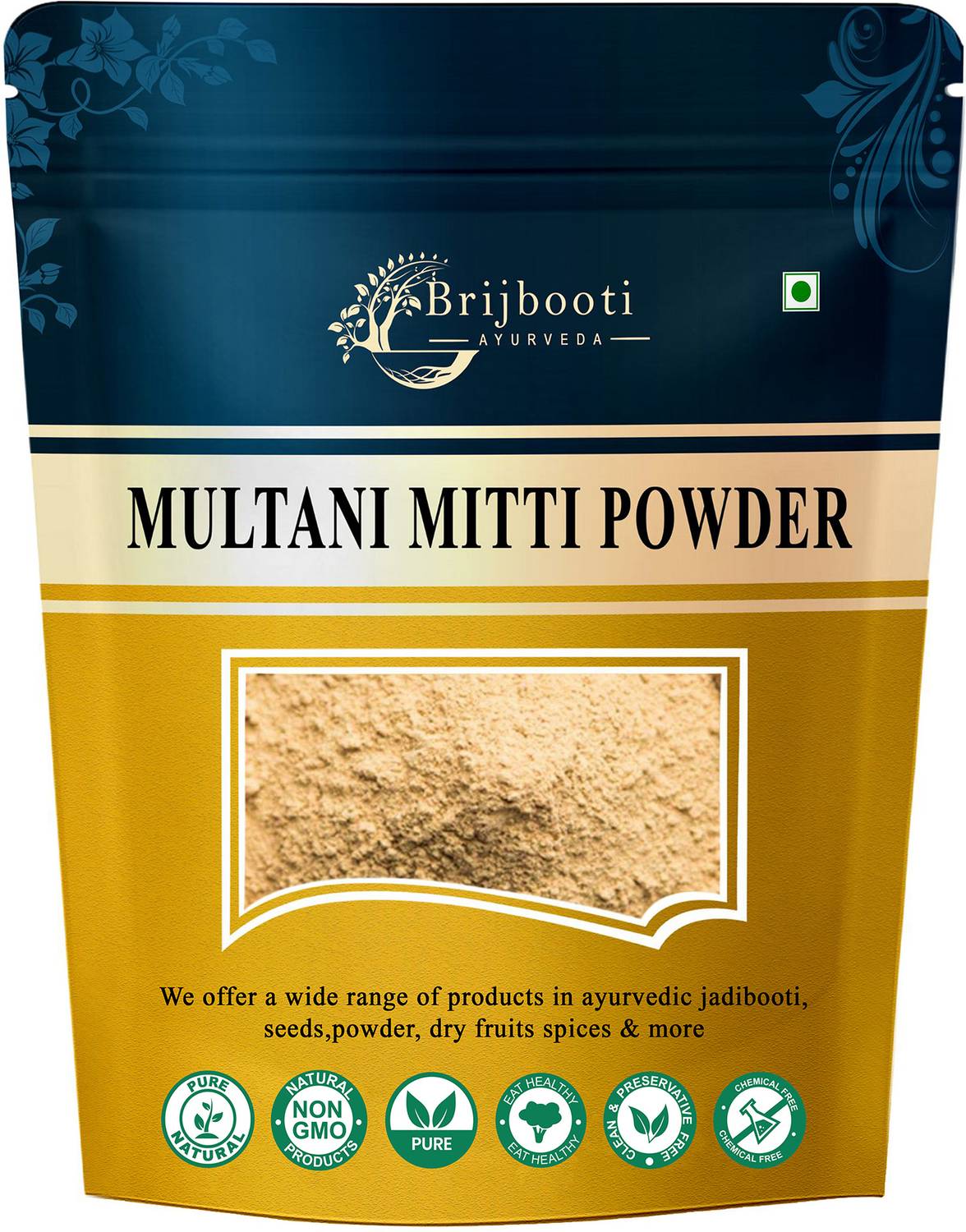 BrijBooti 100% Pure Natural & Organic Multani Mitti Powder For Face, Skin & Hair Care