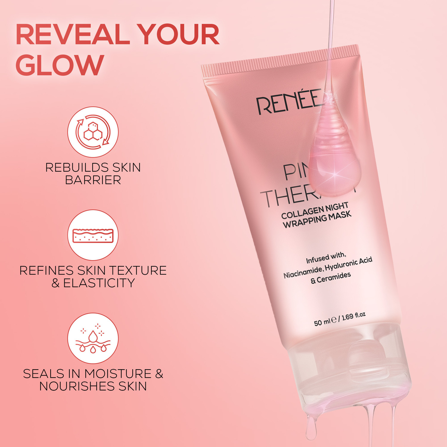 Image of Renee Pink Therapy Collagen Night Wrapping Face Mask, Hydrates, Repairs Improves Skin