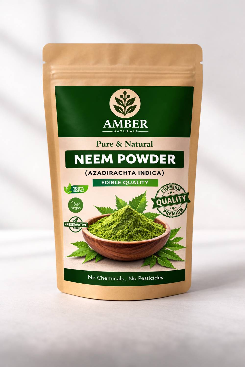 Amber 100% Natural Pure Neem Leaf Powder for Face Pack, Eating, Hair & Skin Care