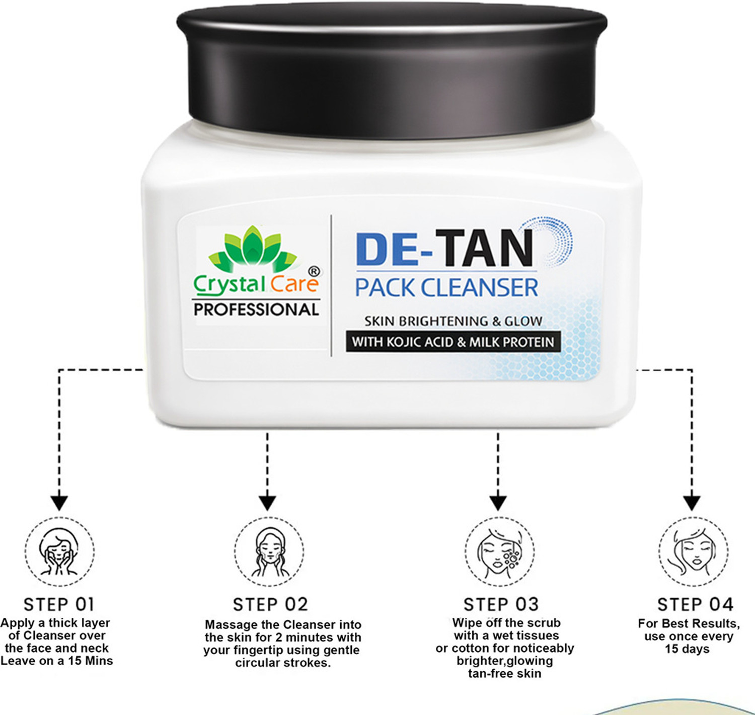 Image of Crystal Care De-Tan Pack Cleanser with Kojic Acid and Milk for Radiant Skin