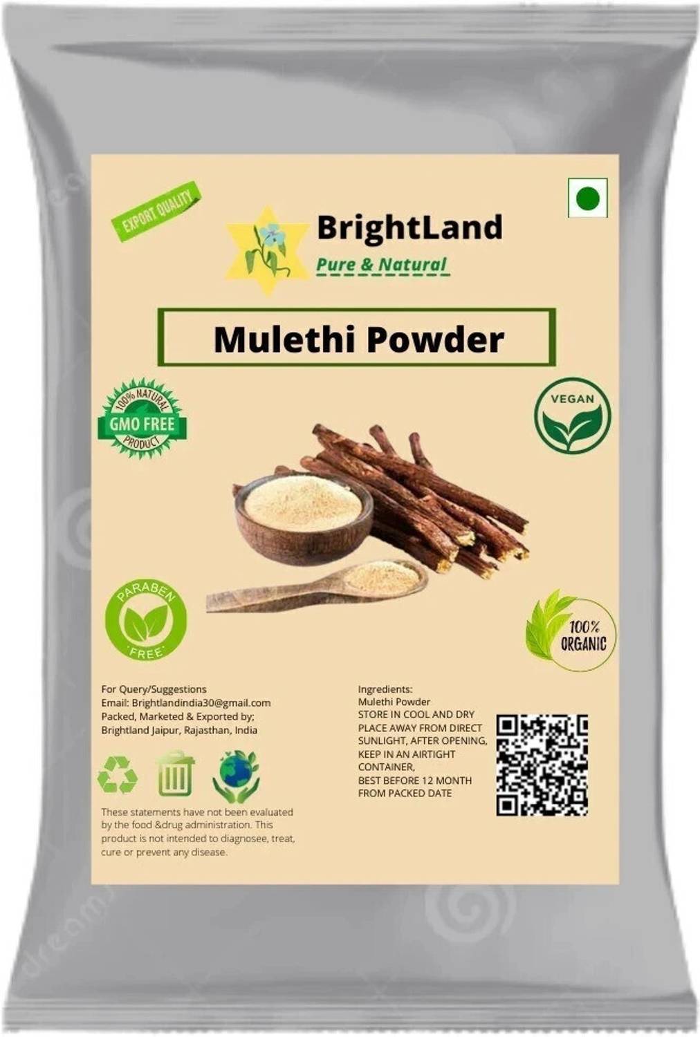 Brightland Organic Mulethi Powder (Glycyrrhiza Powder ) 50gm