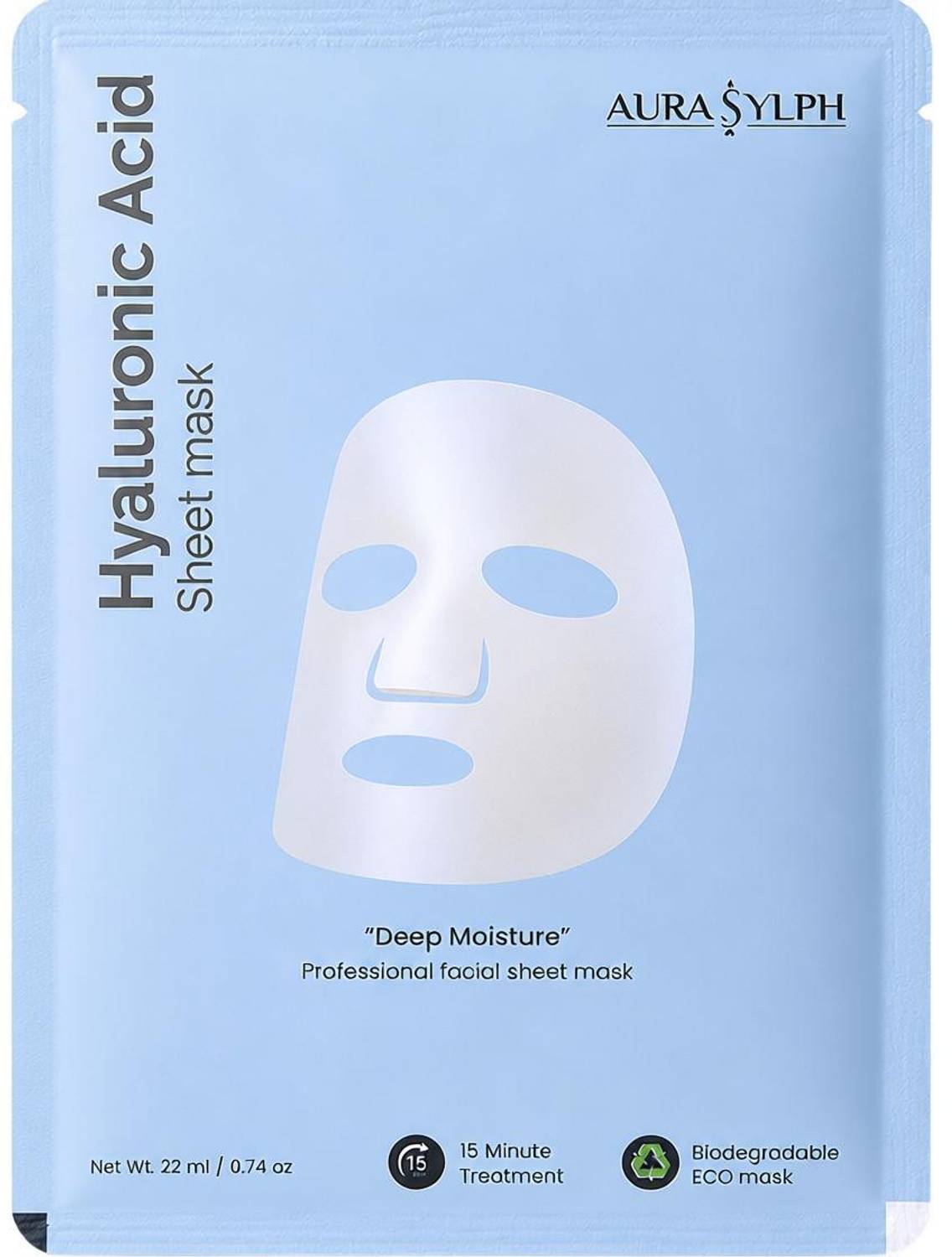 Aurasylph Korean Hyaluronic Acid Face Sheet Mask, Deep Hydrating, Each 22ml Pack of 1