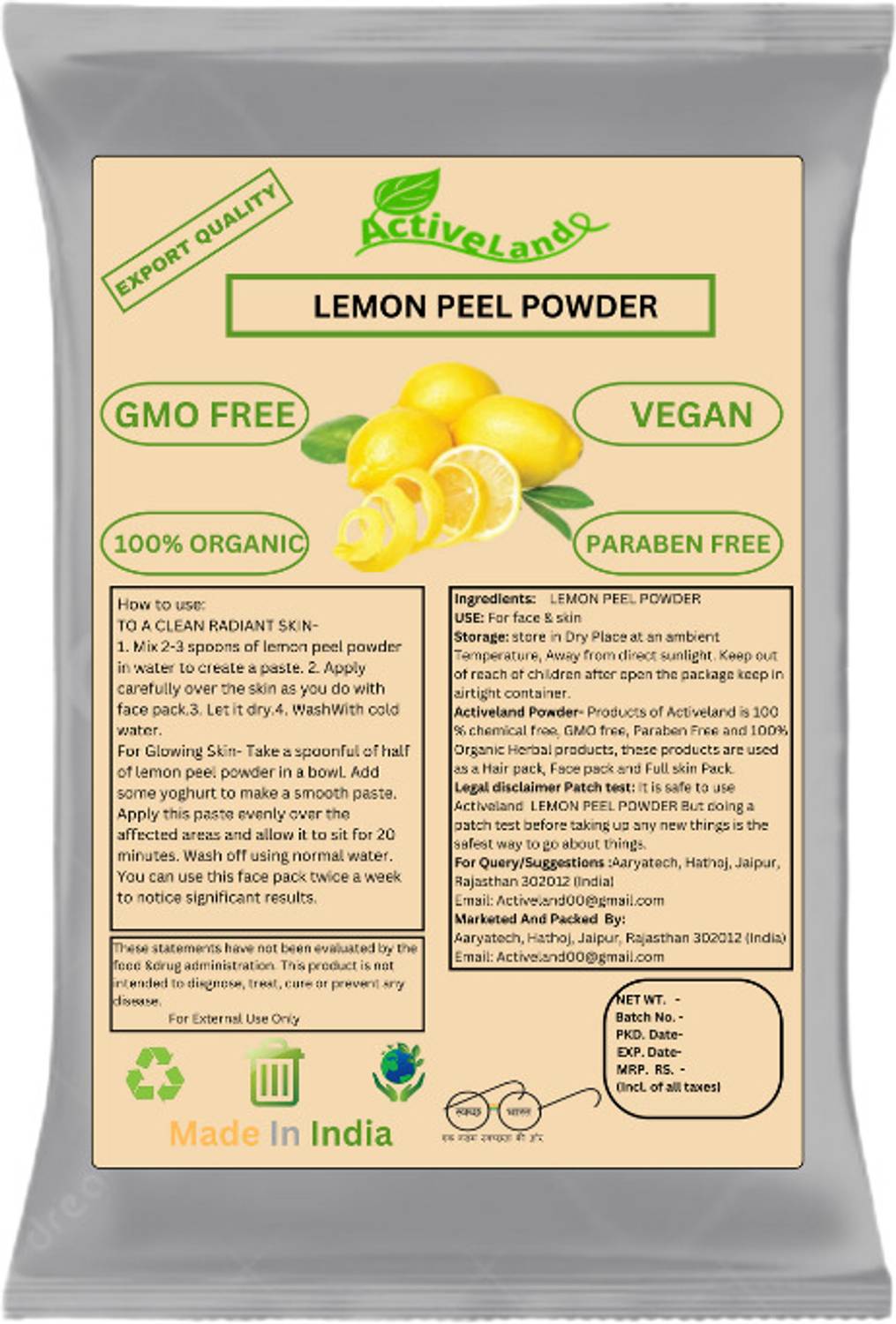 Activeland 100% Pure Lemon Peel For Face and skin