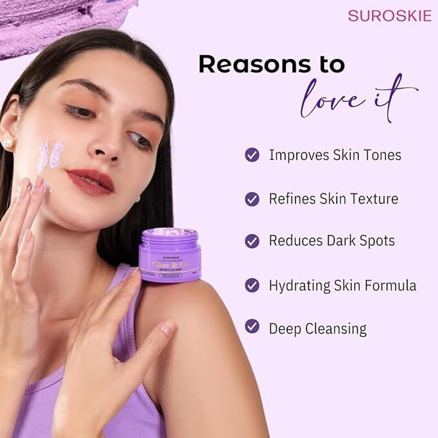 Image of Suroskie Glow & Go De-tan Clay Face Mask 50gm(Pack of 3) With Kaolin Clay & Kojic Extract