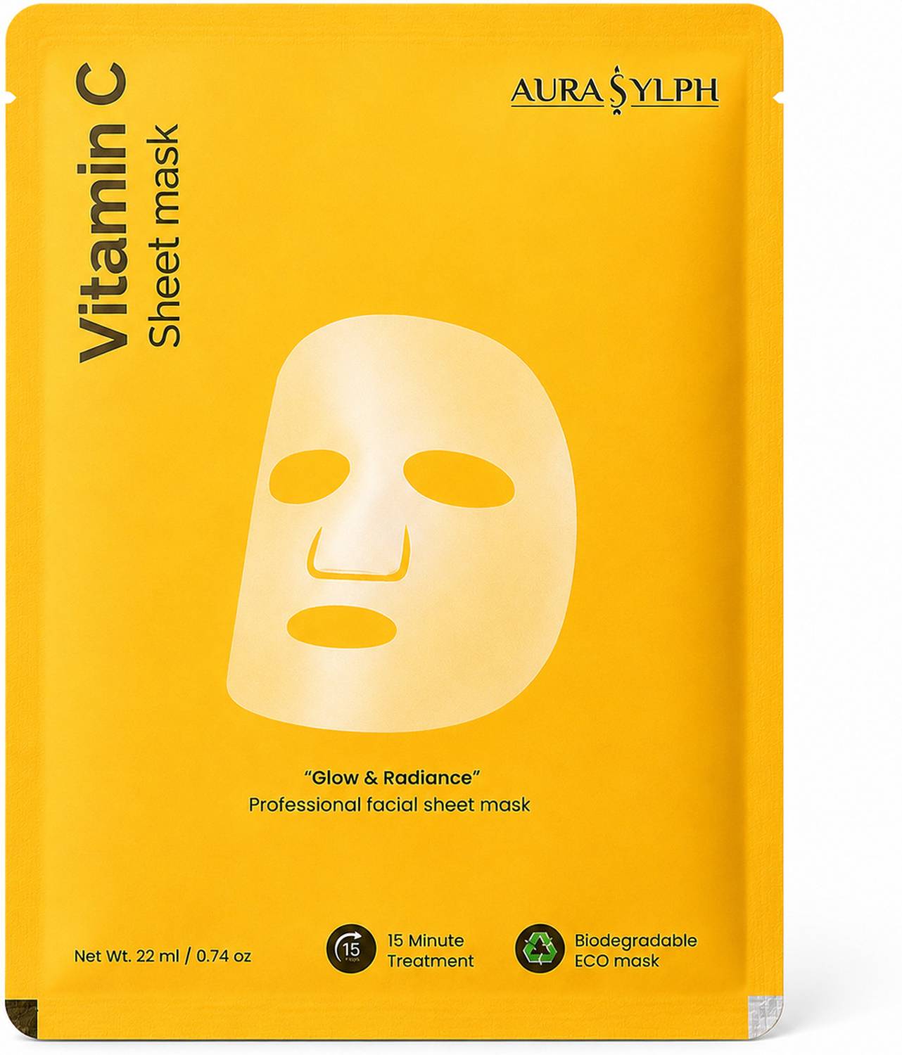 Aurasylph Vitamin C Face Sheet Mask for Brightening,Reduces Spots, Each 22ml Pack of 1