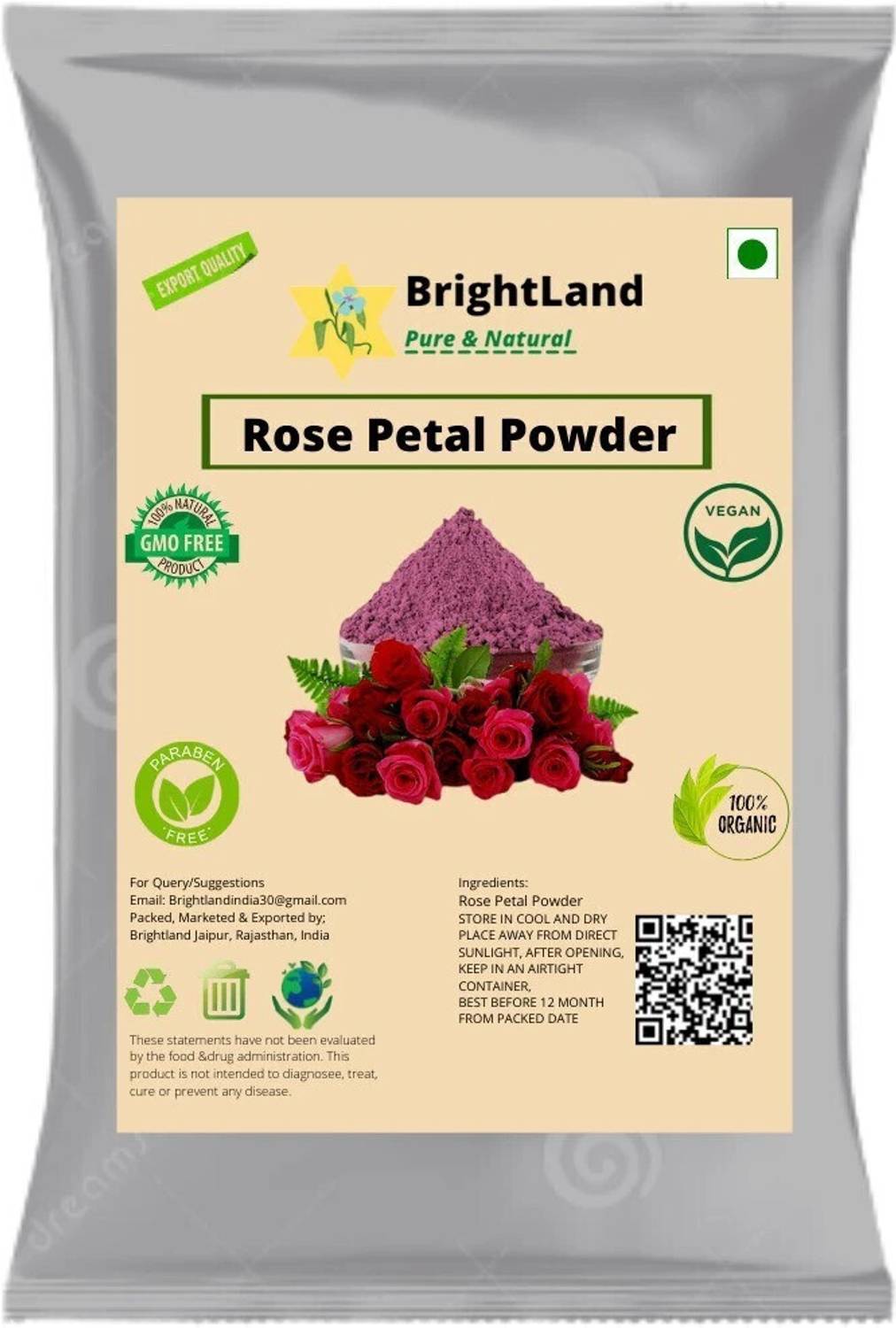 Brightland 100% Natural Rose Petals Powder For Face Pack And Hair Pack (Rosoideae)