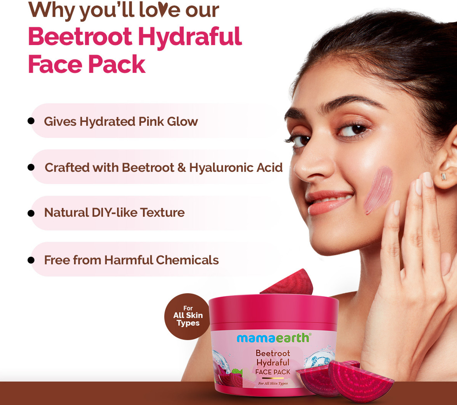 Image of Mamaearth Beetroot Hydraful Face Pack with Beetroot & Hyaluronic Acid for All Skin Types