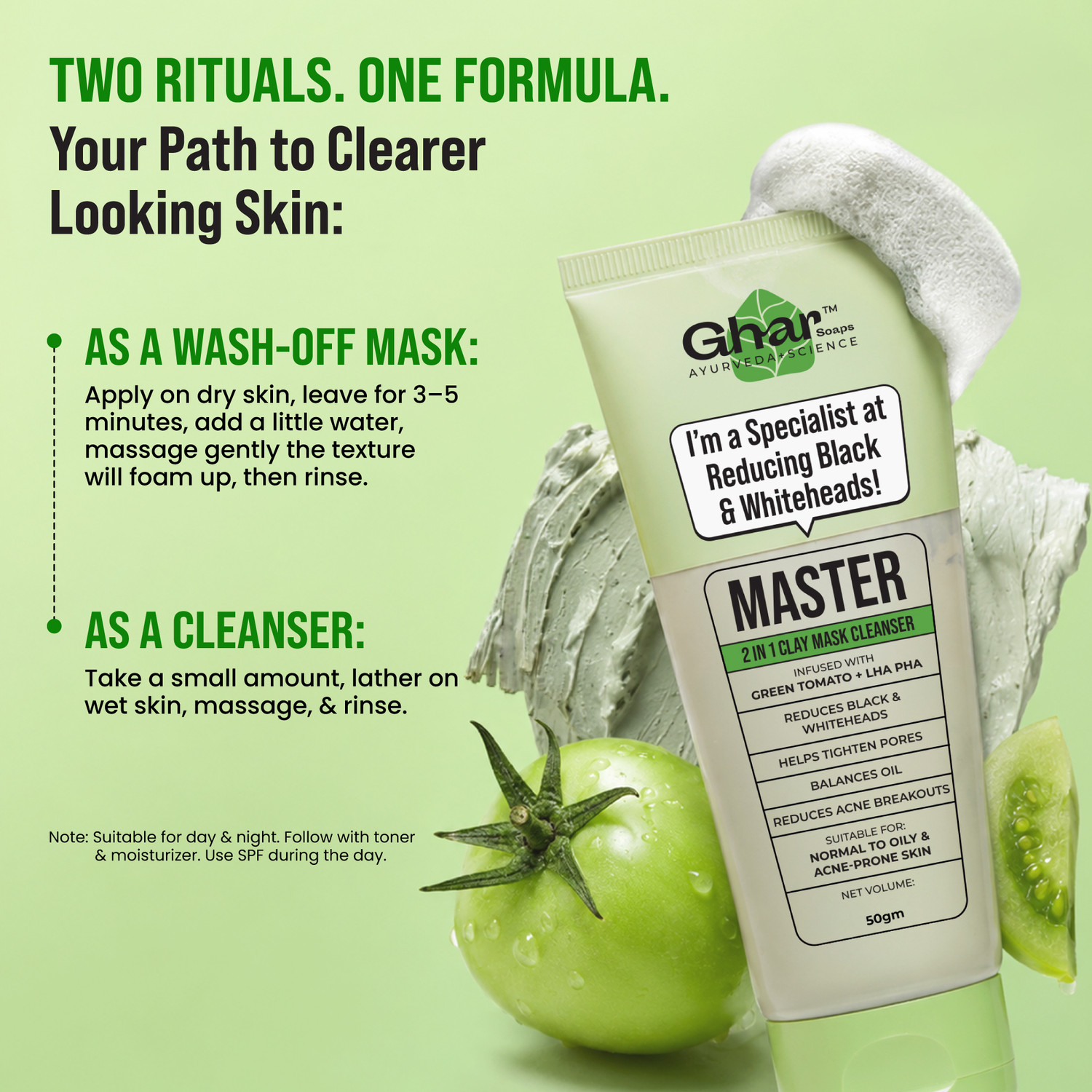 Image of Ghar Soaps Master Clay Mask Cleanser for reducing blackheads and whiteheads for All skin