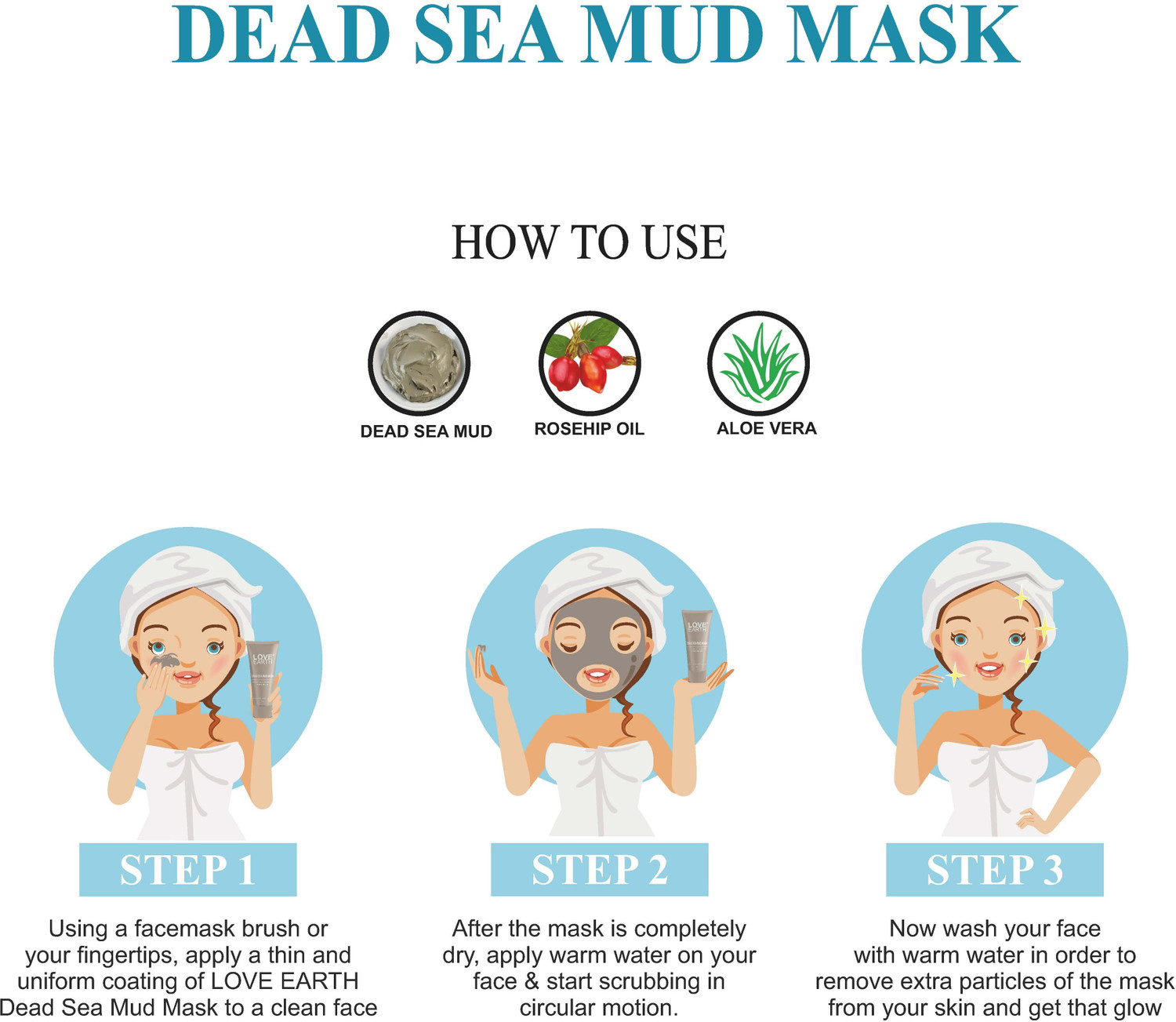 Image of LOVE EARTH Dead Sea Mud Mask with Argan Oil and Rosehip Oil For Acne, Deep Skin Cleaning