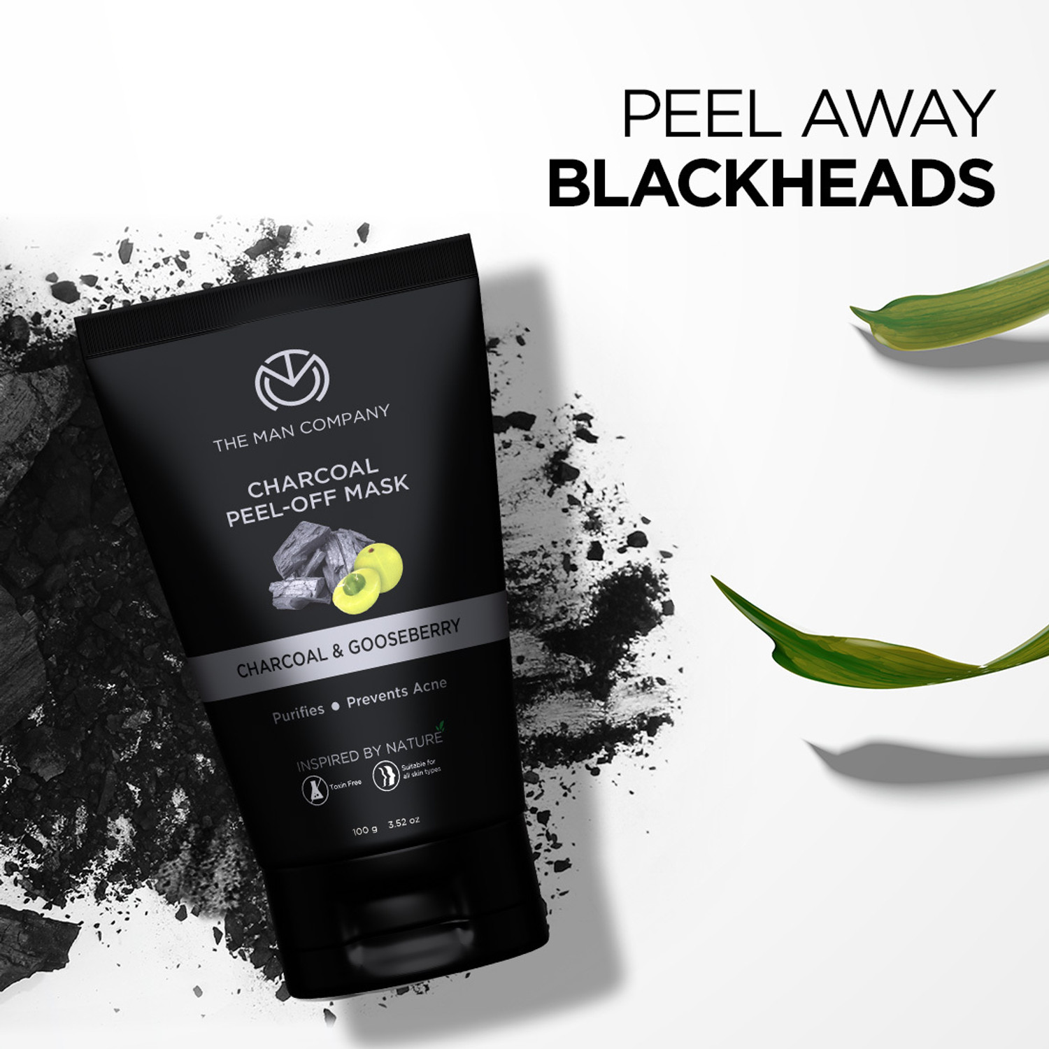 Image of THE MAN COMPANY Activated Charcoal Peel off Mask, Moringa and Gooseberry, Black, pack of 2