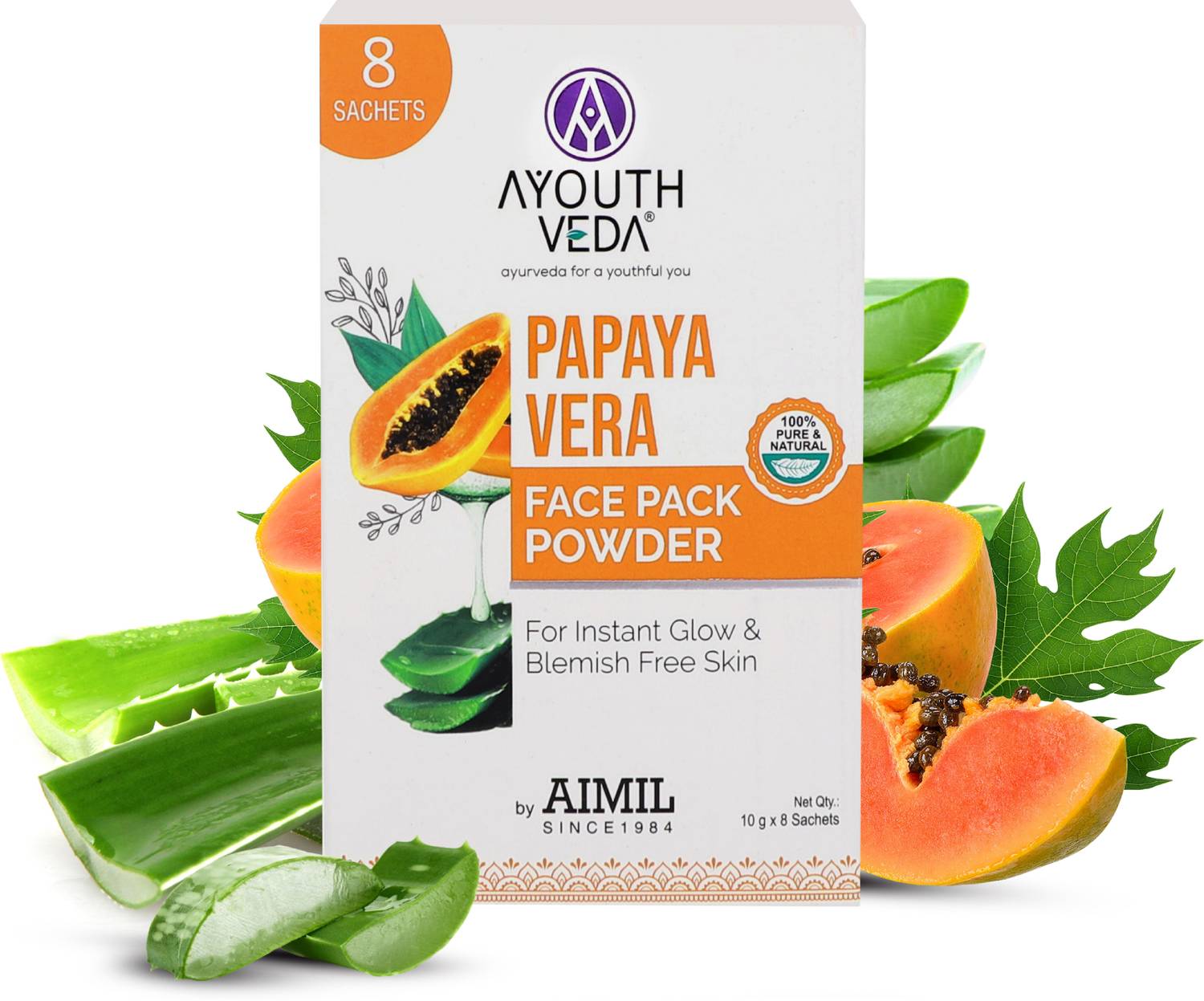 AYOUTHVEDA Papaya and Aloe Vera Face Pack Powder for Glowing Skin|For All Skin Type