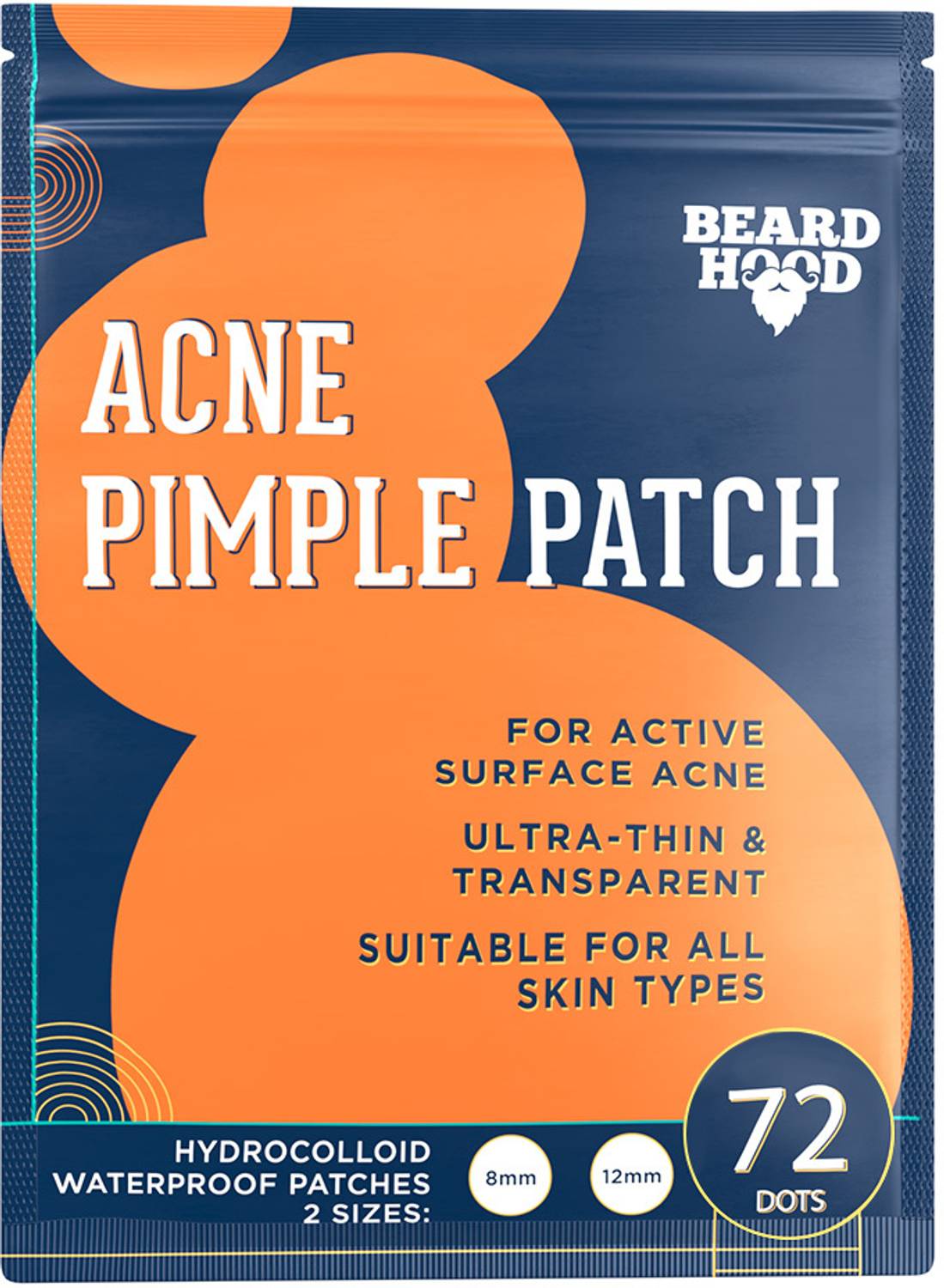 BEARDHOOD Acne Pimple Patch | 72 Hydrocolloid Waterproof Patches |For Active Surface Acne|